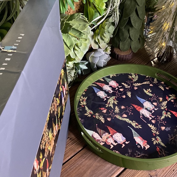 Pottery Barn Black and Green Whimsical Forest Gnome Handcrafted Serving Tray - Picture 11 of 16